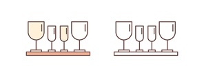 glasses linear vector icon. fragile wineglasses, glassware set outline illustration. stemware on wooden plate isolate on white background. restaurant tableware for alcoholic beverages