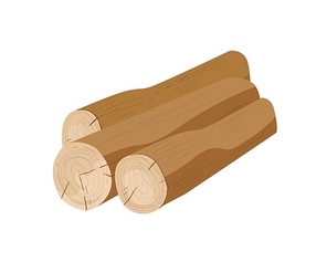 Brown tree trunks flat vector illustration. Wooden logs, building material. Felled wood, natural industrial stuff, lumber. Cut forest timber. Sawn firewood isolated on white 