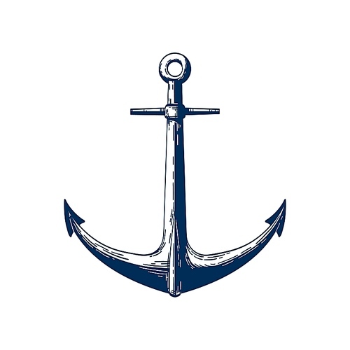 classic marine anchor vector illustration. nautical vessel mooring appliance, traditional ship accessory isolated on white . classic sea themed  design. yacht club vintage logo