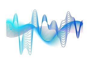 Colorful realistic sound waves amplitude vector graphic illustration. Colored gradient digital equalizer motion effect isolated on white. Audio waveform or acoustic electronic signal.