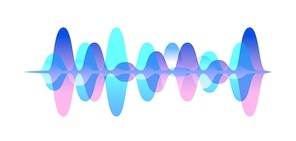 Colorful gradient sound waveform vector graphic illustration. Bright electronic stereo signal digital wave isolated on white . Music record or track acoustic visualizations.