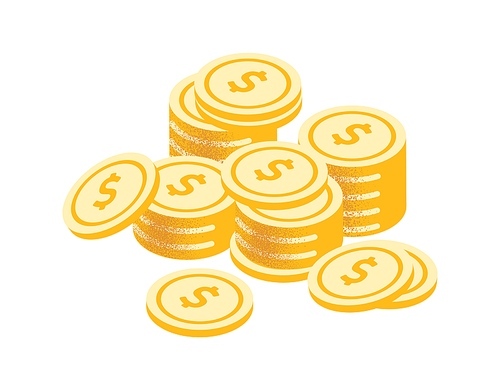 Golden coins stack vector graphic illustration. Coin money stacked isolated on white . Gold cash currency for payment. Cartoon symbol of wealth, income and finance.