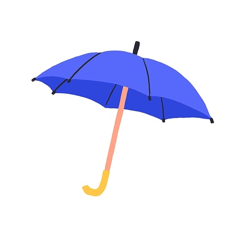 Cartoon colorful umbrella vector graphic illustration. Purple accessory with handle protection from rain isolated on white . Seasonal safety hand drawn stylish rainy weather symbol.