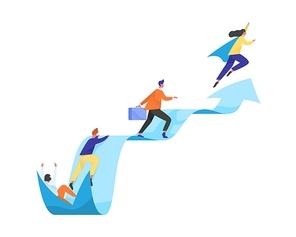 Concept of career ladder or leadership. People moving forward and achieving goals. Competing colleagues. Different levels of specialists. Flat vector cartoon illustration isolated on white.