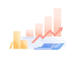 Concept of money profit, investment growth. Histogram shows growing funds and company success. Business improvement and financial profit graph. Vector illustration in flat cartoon style.