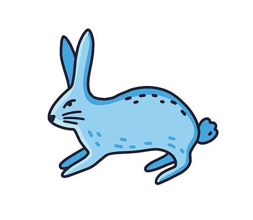 Line art vector contour illustration of blue hare isolated on white . Cute minimalistic rabbit. Fantasy bunny in simple style. Domestic animal cub.