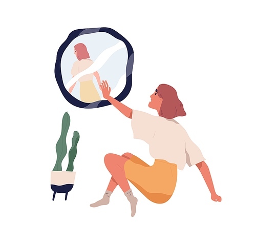 Identity crisis and personality loss concept. Unhappy person with mental disorder losing her self. Psychological inner problems with self-perception. Flat vector illustration isolated on white.