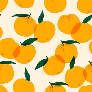 Vector seamless pattern with mandarins. Trendy hand drawn textures. Modern abstract design for paper, cover, fabric, interior decor and other users.