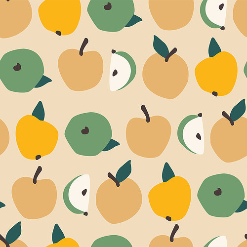 Vector seamless pattern with apples. Trendy hand drawn textures. Modern abstract design for paper, cover, fabric, interior decor and other users.