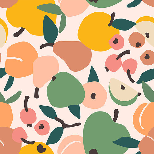 Vector seamless pattern with fruits. Trendy hand drawn textures. Modern abstract design for paper, cover, fabric, interior decor and other users.