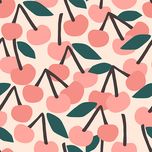 Vector seamless pattern with cherry. Trendy hand drawn textures. Modern abstract design for paper, cover, fabric, interior decor and other users.