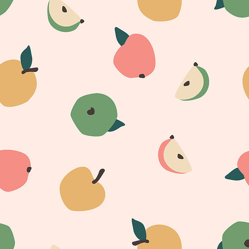 Vector seamless pattern with apples. Trendy hand drawn textures. Modern abstract design for paper, cover, fabric, interior decor and other users.