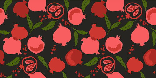 Vector seamless pattern with pomegranate. Trendy hand drawn textures. Modern abstract design for paper, cover, fabric, interior decor and other users.