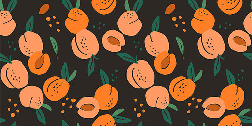 Vector seamless pattern with peaches. Trendy hand drawn textures. Modern abstract design for paper, cover, fabric, interior decor and other users.
