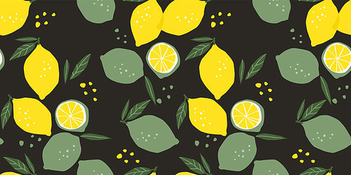 Vector seamless pattern with lemons and limes. Trendy hand drawn textures. Modern abstract design for paper, cover, fabric, interior decor and other users.