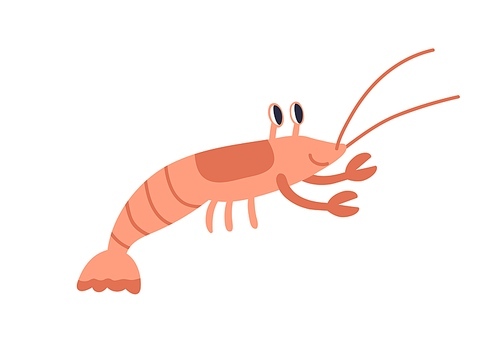 Cute red crayfish or crawfish with funny eyes and claws. Sea animal with pincers isolated on white . Childish colored flat cartoon vector illustration of funny smiling creature.