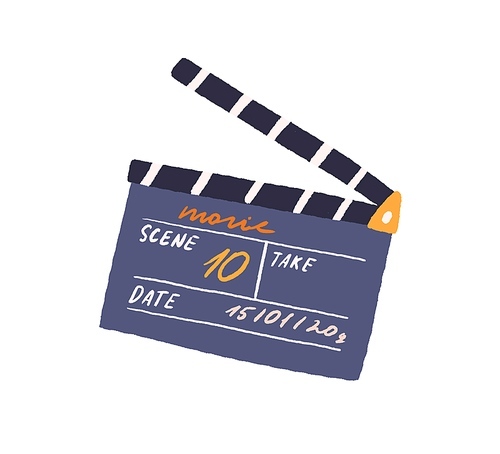 slate clapperboard for video production. movie clapper board for filmmaking. clapping synchronizing clapboard for cinematography. colored flat vector illustration isolated on white .