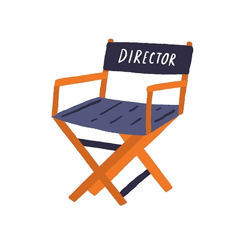 hollywood movie director chair. foldable seat for filmmaker. empty folding armchair for filmmaking crew. colored flat vector illustration isolated on white .