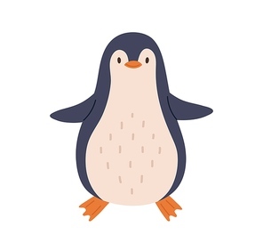 Cute and funny baby penguin with happy friendly face. Childish animal character. Colored flat vector illustration isolated on white .
