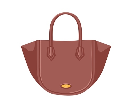 Fashion women leather handbag with handles, open-top compartment and wide side wings. Modern semi-circle shopper bag with expanded gussets. Flat vector illustration isolated on white .