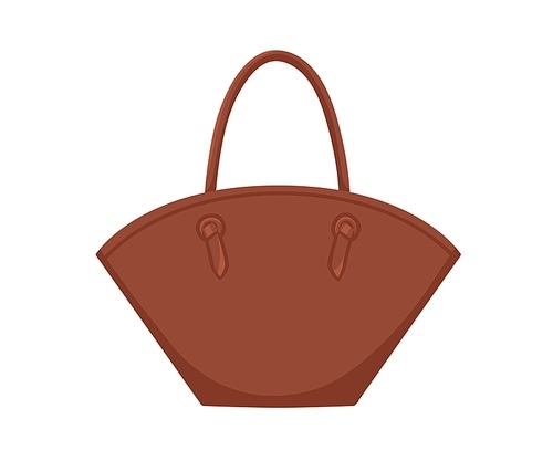Fashion women leather handbag with rounded open top and handles. Modern stylish handheld basket tote bag with wide sides. Fashionable accessory. Flat vector illustration isolated on white .