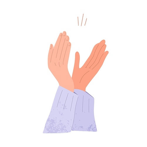 Hands applauding. Open palms clapping, greeting, supporting and congratulating smb. Grateful bravo gesture of respect and admiration. Flat vector illustration of applause isolated on white .