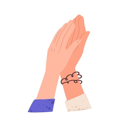 Women clapping hands giving high five, gesturing hi. Concept of support, success and achievement. Friends' arms up for congratulation. Flat vector illustration isolated on white .