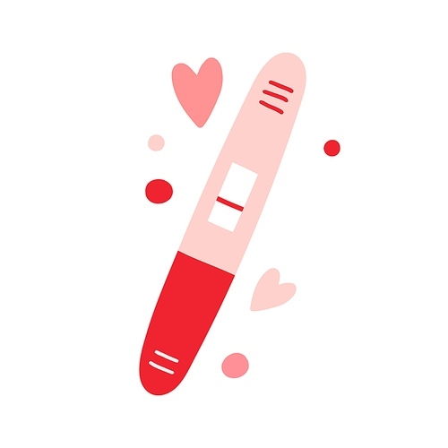 HCG Pregnancy test with negative result, one strip or stick meaning not pregnant woman. Feminine item. Flat vector illustration isolated on white .