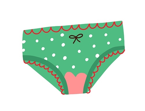 Panties with menstruation blood stain. First menstrual period, menarche concept. Female underwear after vaginal bleeding. Menses on underclothes. Flat vector illustration isolated on white .