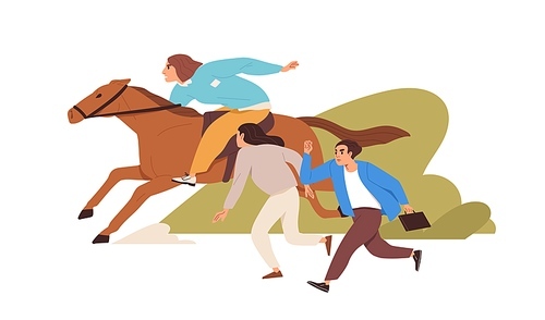 Business and life competition concept. People competing at fast career race, hurrying and hasting. Employees competitors rushing to success. Flat vector illustration isolated on white .