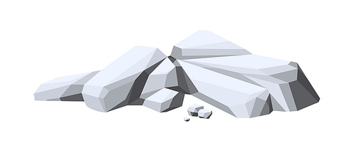 Stone heap. Pile of broken rock formation. Polygonal cobblestone group with cracked pieces and fragments. Geological polygon cartoon vector illustration of cobbles isolated on white .