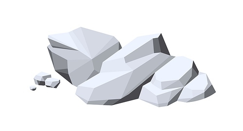 Polygonal rocks. Geometric stones with angular facets. Abstract boulders and cobbles. Heavy solid rubble and cobblestones. Lowpoly cartoon vector illustration isolated on white .