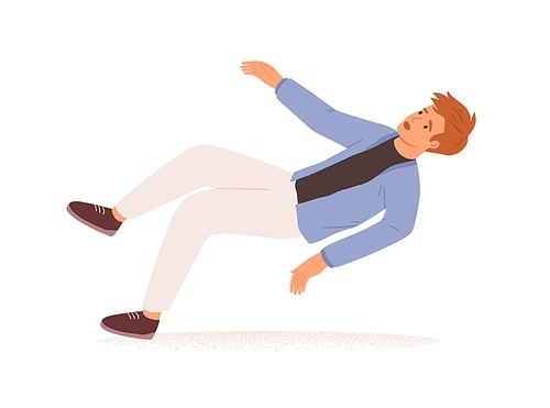 Person falling down. Fall or failure of young man isolated on white . Psychological concept of life crisis, difficulties, troubles and problems. Colored flat vector illustration.