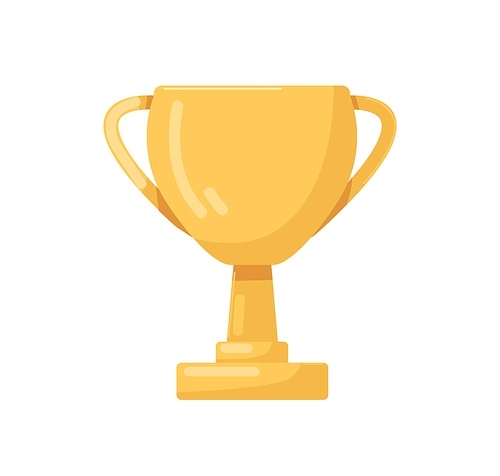 Gold winner cup. Golden trophy for 1st place in sports competition. Gilded goblet for contest winning. Award with pedestal. Shiny prize. Flat vector illustration of reward isolated on white .