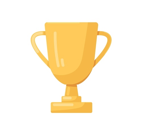 Winners cup, gold award for first place. Champions trophy, golden goblet. 1st prize reward icon. Shiny gilded metal object for championships. Flat vector illustration isolated on white .