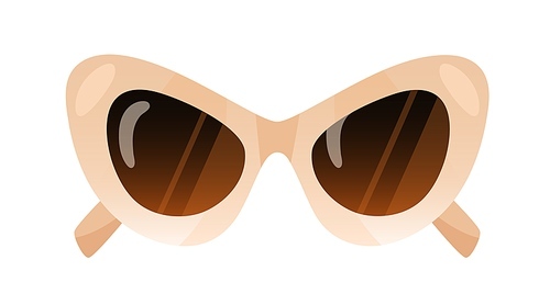 Fashion cat sunglasses in retro style. Thick-framed bold sun glasses. Stylish summer accessory. Pair of beach eyewear with high-pointed lenses. Flat vector illustration isolated on white .