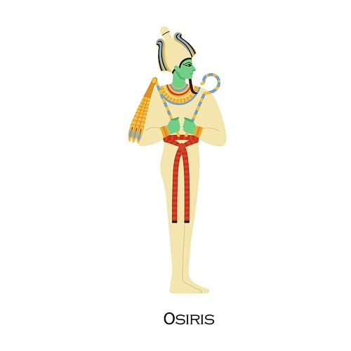 Osiris, Ancient .Egyptian god profile. Character of Old Egypt history. Deity of fertility, agriculture, vegetation. Historical religious figure. Flat vector illustration isolated on white .