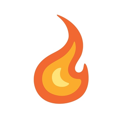 Burning fire icon. Hot blaze, flame symbol. Abstract bonfire sign. Campfire heat tongues. Inflammable pictogram. Fiery energy. Colored flat vector illustration isolated on white .