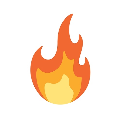 Hot burning bonfire, campfire icon. Fire flame, light. Abstract danger warning of heat and blaze. Inflammable caution sign, pictogram. Flat vector illustration isolated on white .