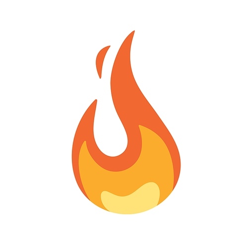 Fire icon. Hot burning flame. Heat and blaze sign. Fiery light. Flammable warning symbol, pictogram. Orange and yellow campfire. Colored flat vector illustration isolated on white .