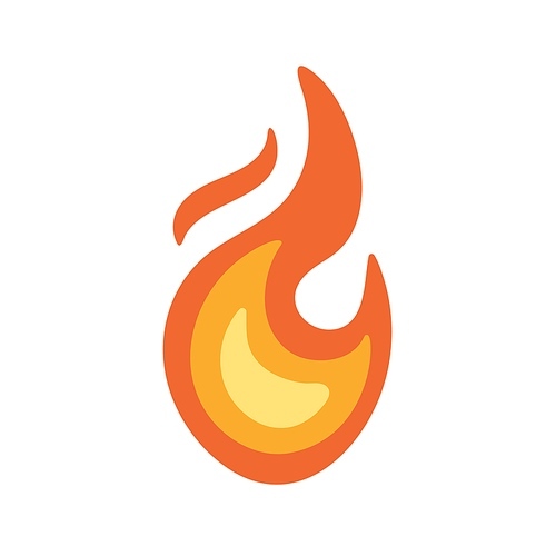 Burning, blazing fire icon. Hot flame symbol. Heat danger and caution sign. Abstract simple campfire pictogram. Flammable warning. Flat graphic vector illustration isolated on white .