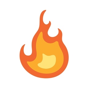 Hot burning fire icon. Flame light with hot tongues. Abstract warning symbol of heat and blaze. Flammable caution, alert sign, pictogram. Flat vector illustration isolated on white .