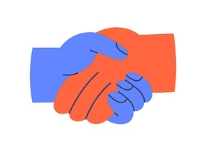 Handshake icon. Business partners shaking hands for cooperation, partnership, greeting with respect, trust. International agreement, deal concept. Flat vector illustration isolated on white .