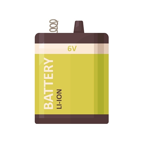 6v power battery pack icon. 6 v energy dry li-ion baterry of rectangle shape. six volt, voltage lithium source for electric devices. colored flat vector illustration isolated on white .