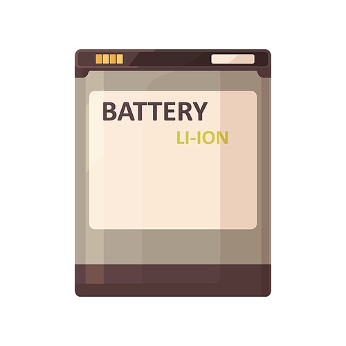 li-ion battery pack of rectangle shape. rechargeable power item for electronic devices, cameras. energy resource from lithium. flat vector illustration isolated on white .