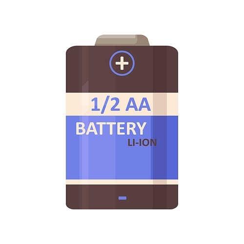 li-ion battery of 1 2 aa type, cylinder shape. large rechargeable dry cylindrical lithium power energy item of double a for electric devices. flat vector illustration isolated on white .