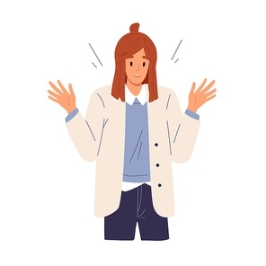 Amazed excited person reacting on smth. unexpected. Wow effect concept. Happy woman looking at smth. unbelievable with joy and rapture. reaction Flat vector illustration isolated on white .