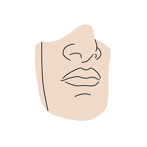 Greek face statue fragment. Ancient sculpture of human lips and nose. Stone marble part of antique Greece art drawn in modern style. Flat graphic vector illustration isolated on white .