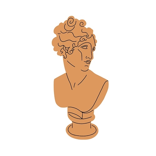 Greek bust sculpture of abstract goddess drawn in modern style. Antique face statue of Ancient Greece. Classic artwork of woman head. Flat graphic vector illustration isolated on white .