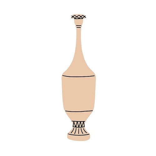 Ancient Greek ceramic dressel amphora. Antique traditional narrow vase of Old Greece. Historical vessel. Classic crockery, pottery of antiquity. Flat vector illustration isolated on white .